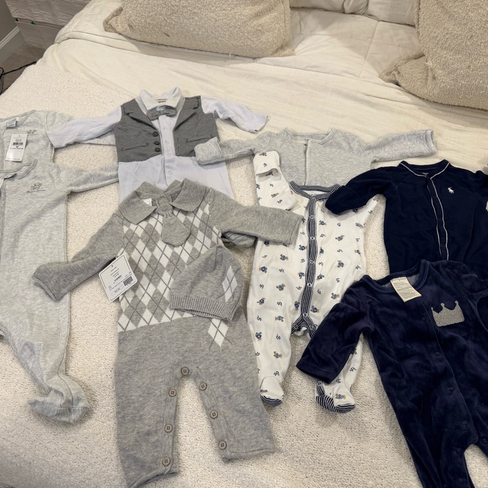 Polo by Ralph Lauren Gray Argyle Knit Footie